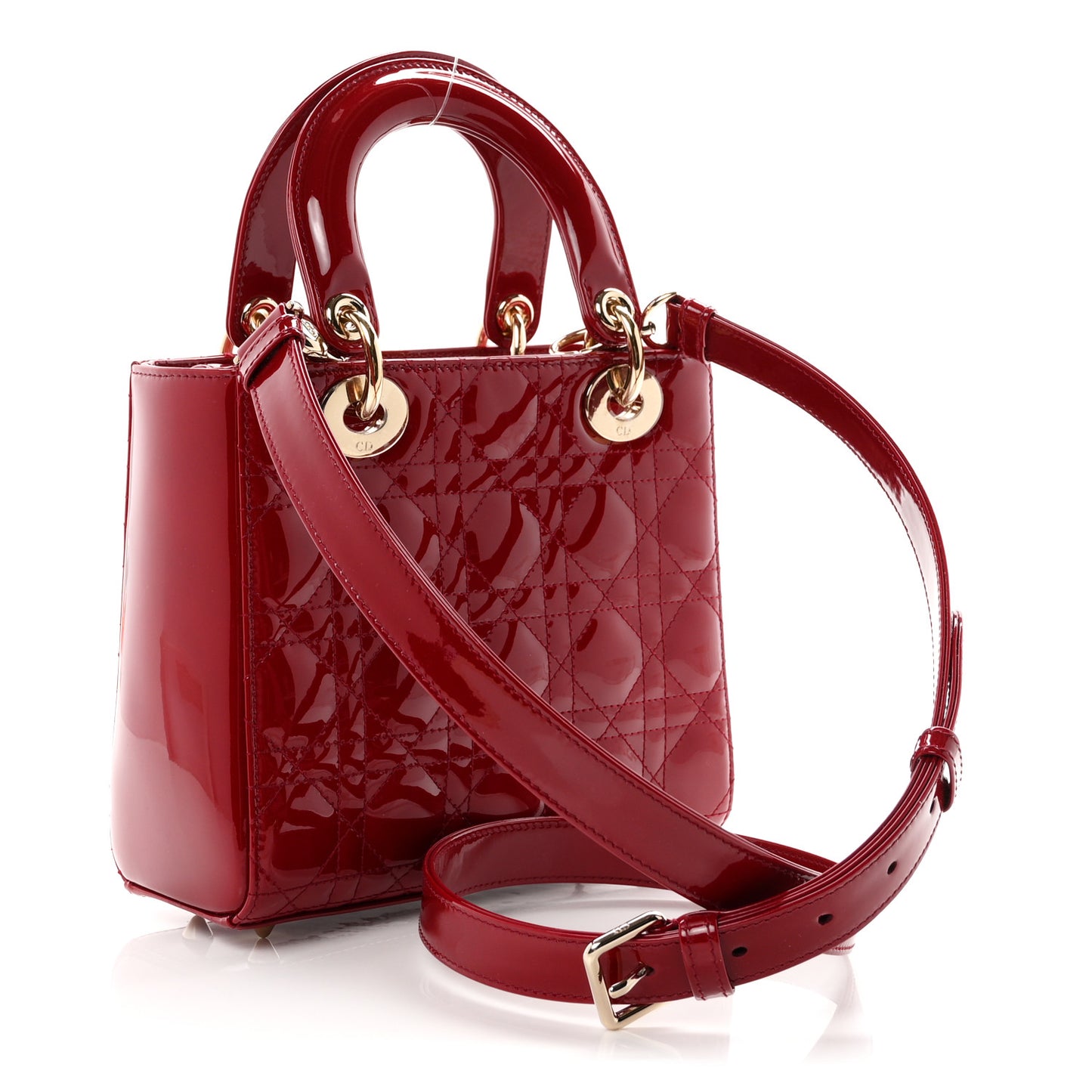 Patent Cannage Small Lady Dior Cherry Red