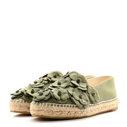 Chanel Fabric Camellia CC Espadrilles 39 Khaki 3 of 11