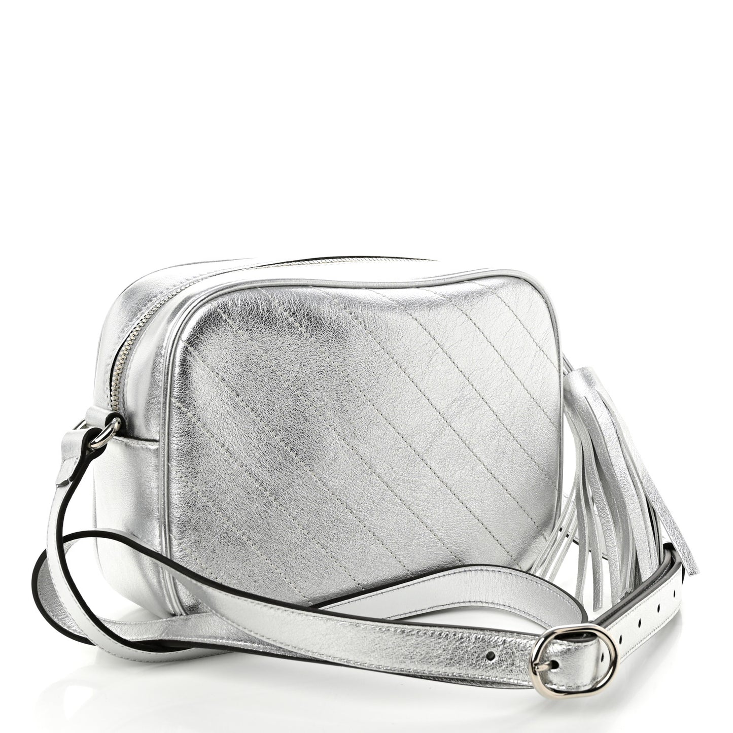 Metallic Sakai Be Green Calfskin Diagonal Stitched Small Blondie Shoulder Bag Silver