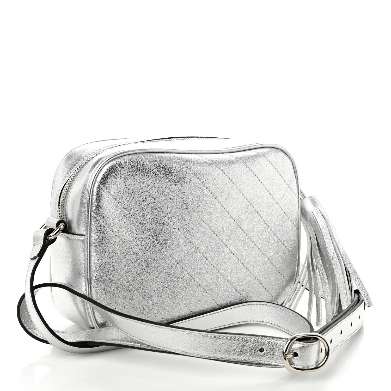 Gucci Metallic Sakai Be Green Calfskin Diagonal Stitched Small Blondie Shoulder Bag Silver 3 of 10