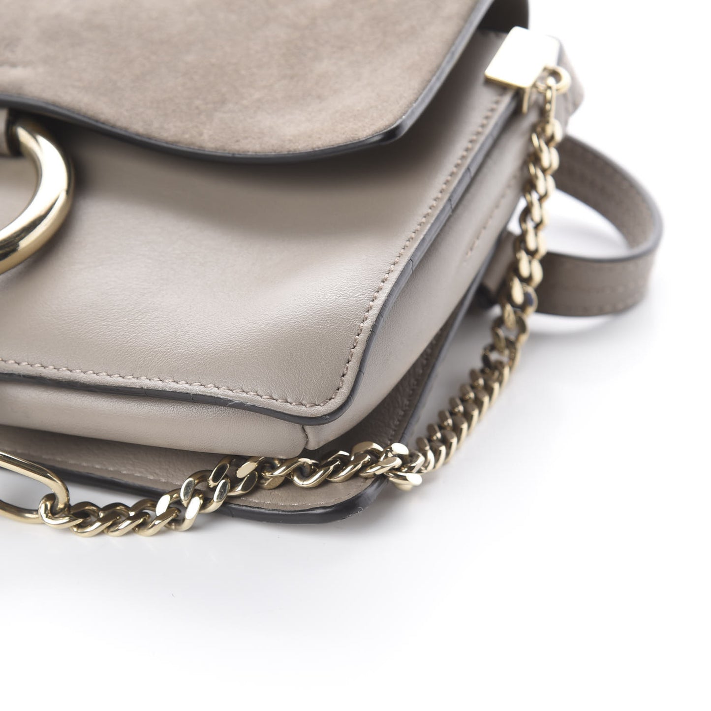 Suede Calfskin Small Faye Shoulder Bag Motty Grey