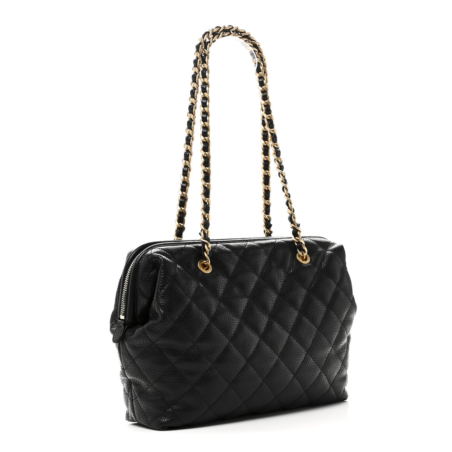 Shiny Caviar Quilted Large Bowling Bag Black Black