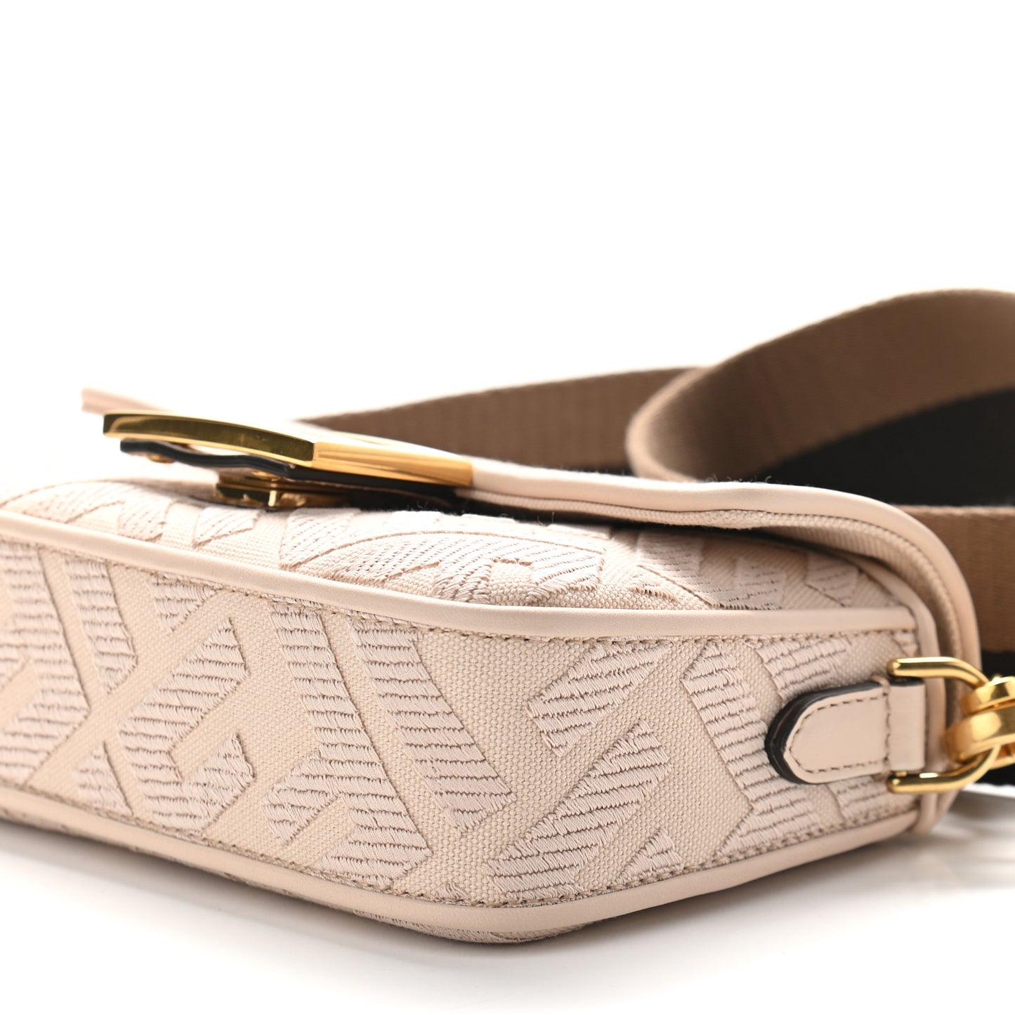 Canvas Vitello King Bi-Color Strap FF Embroidered Mini Baguette Poudre