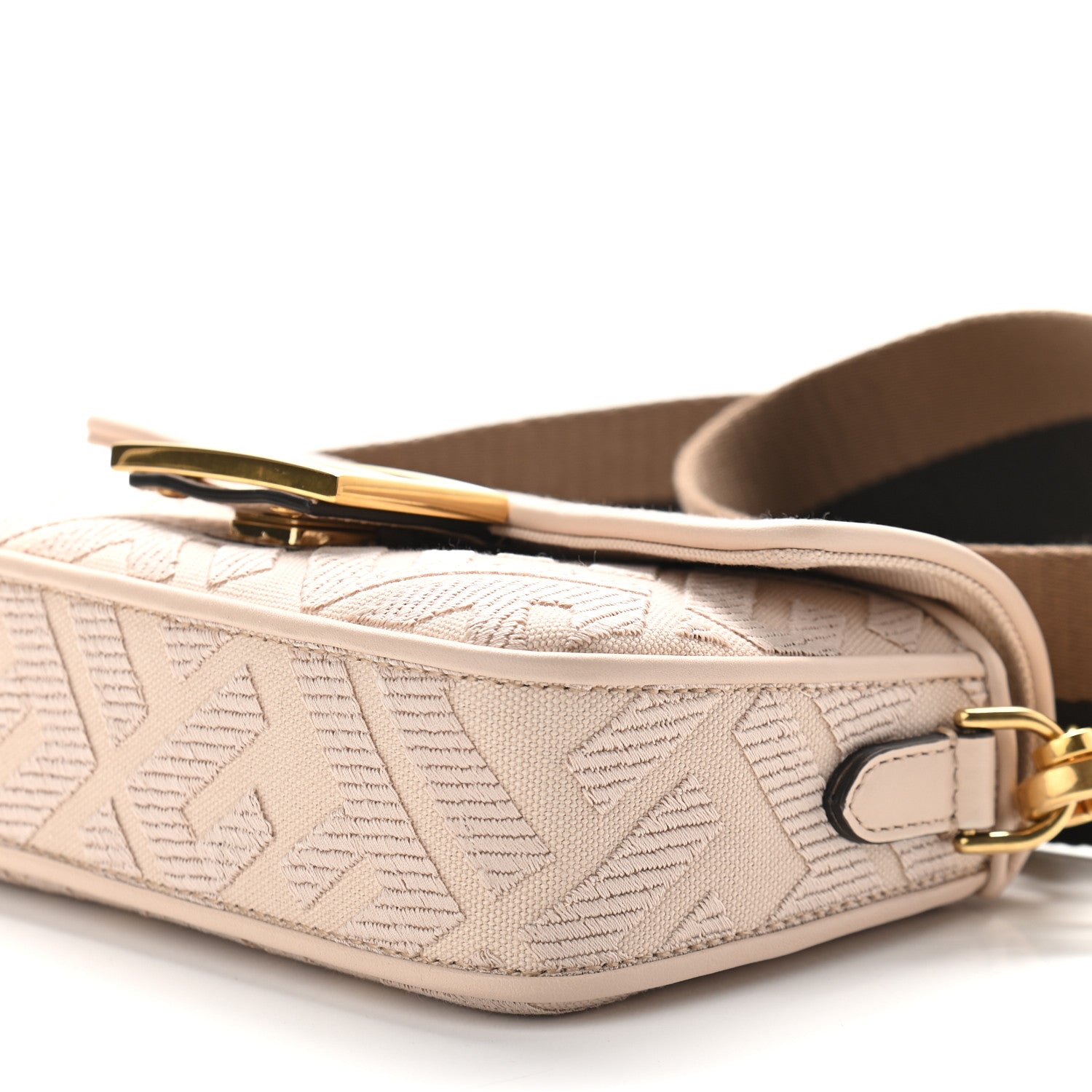 Fendi Canvas Vitello King Bi-Color Strap FF Embroidered Mini Baguette Poudre 9 of 9