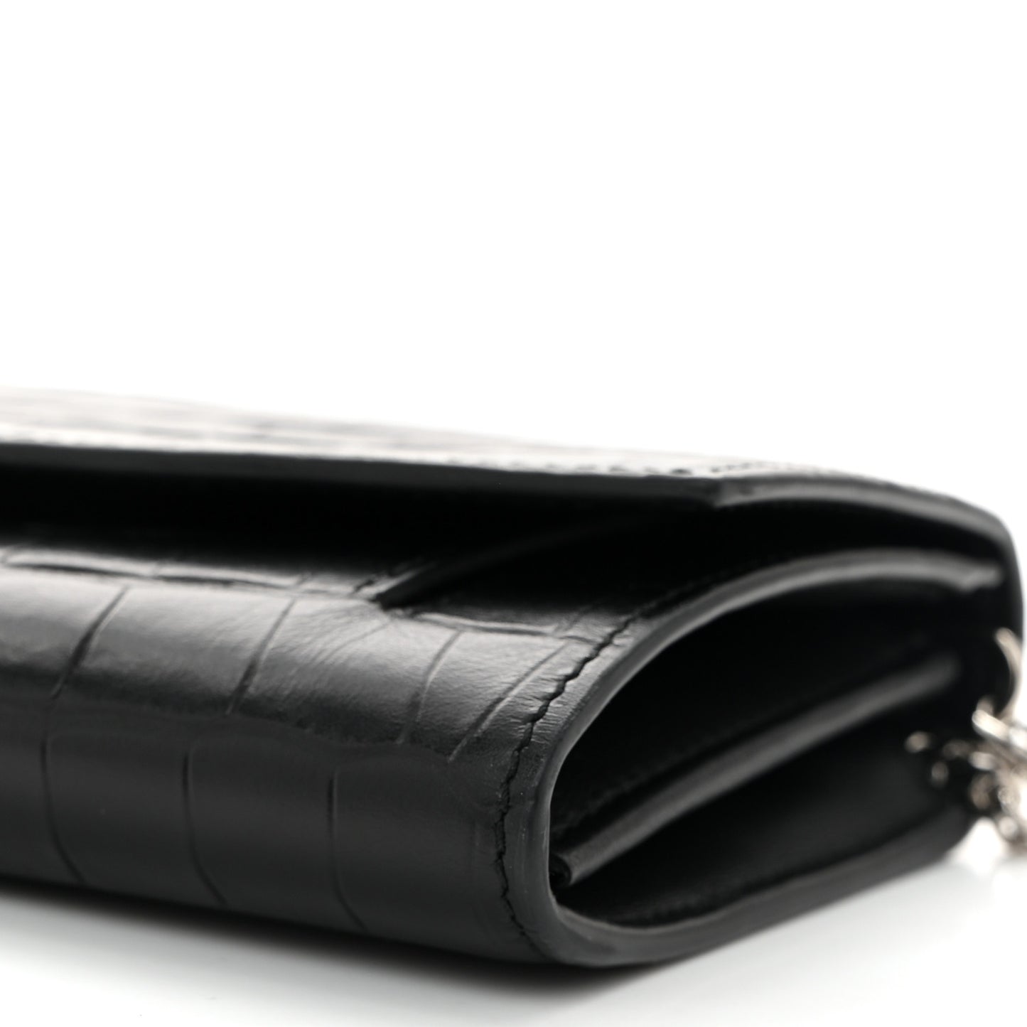 Calfskin Crocodile Embossed Skull Wallet on Chain Black