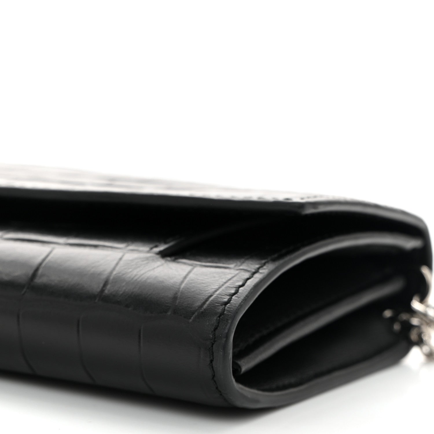 Alexander McQueen Calfskin Crocodile Embossed Skull Wallet on Chain Black 10 of 11