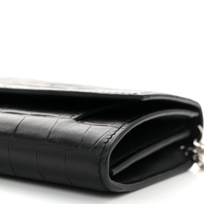 Alexander McQueen Calfskin Crocodile Embossed Skull Wallet on Chain Black 10 of 11