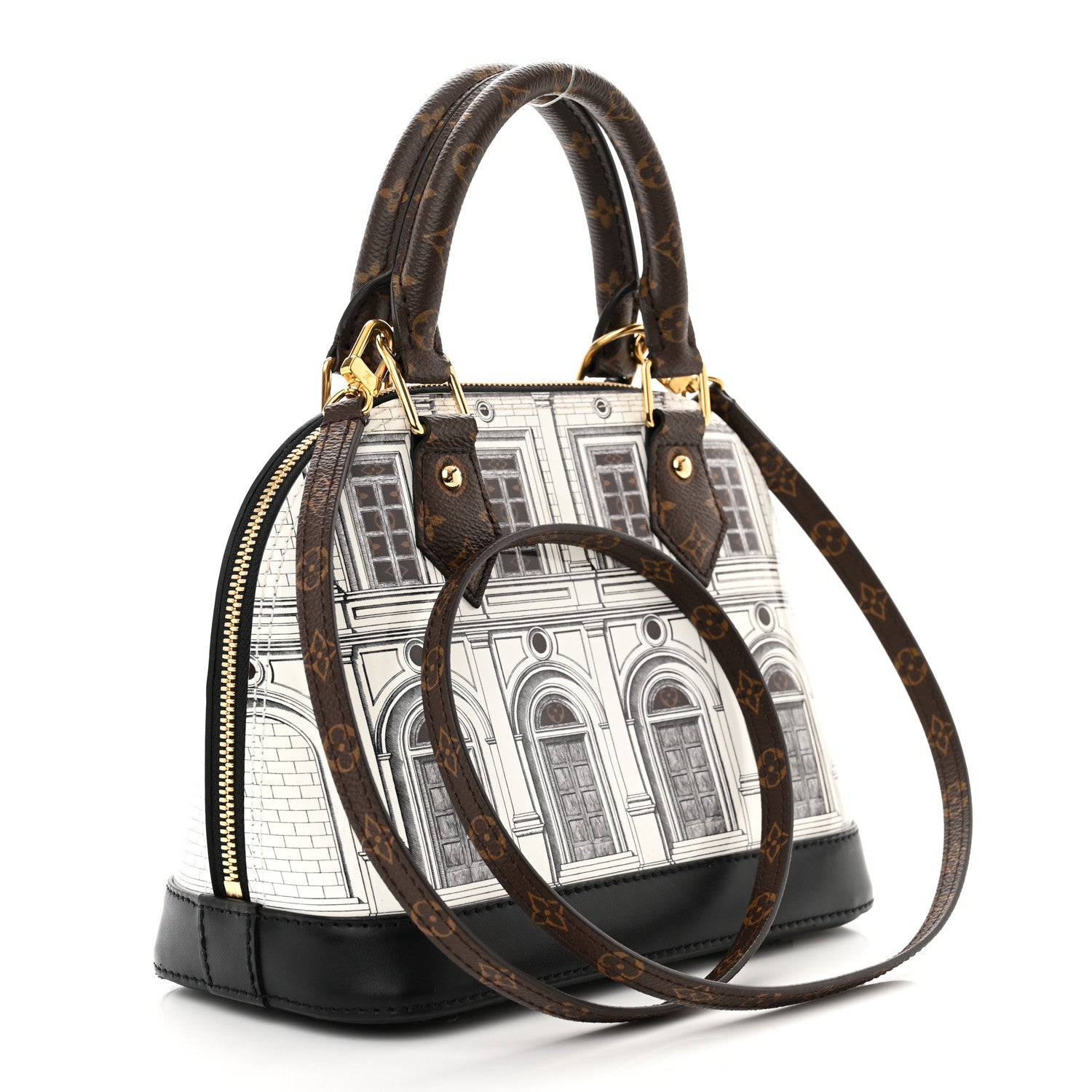 Louis Vuitton X FORNASETTI Calfskin Architettura Alma BB Black White 3 of 12