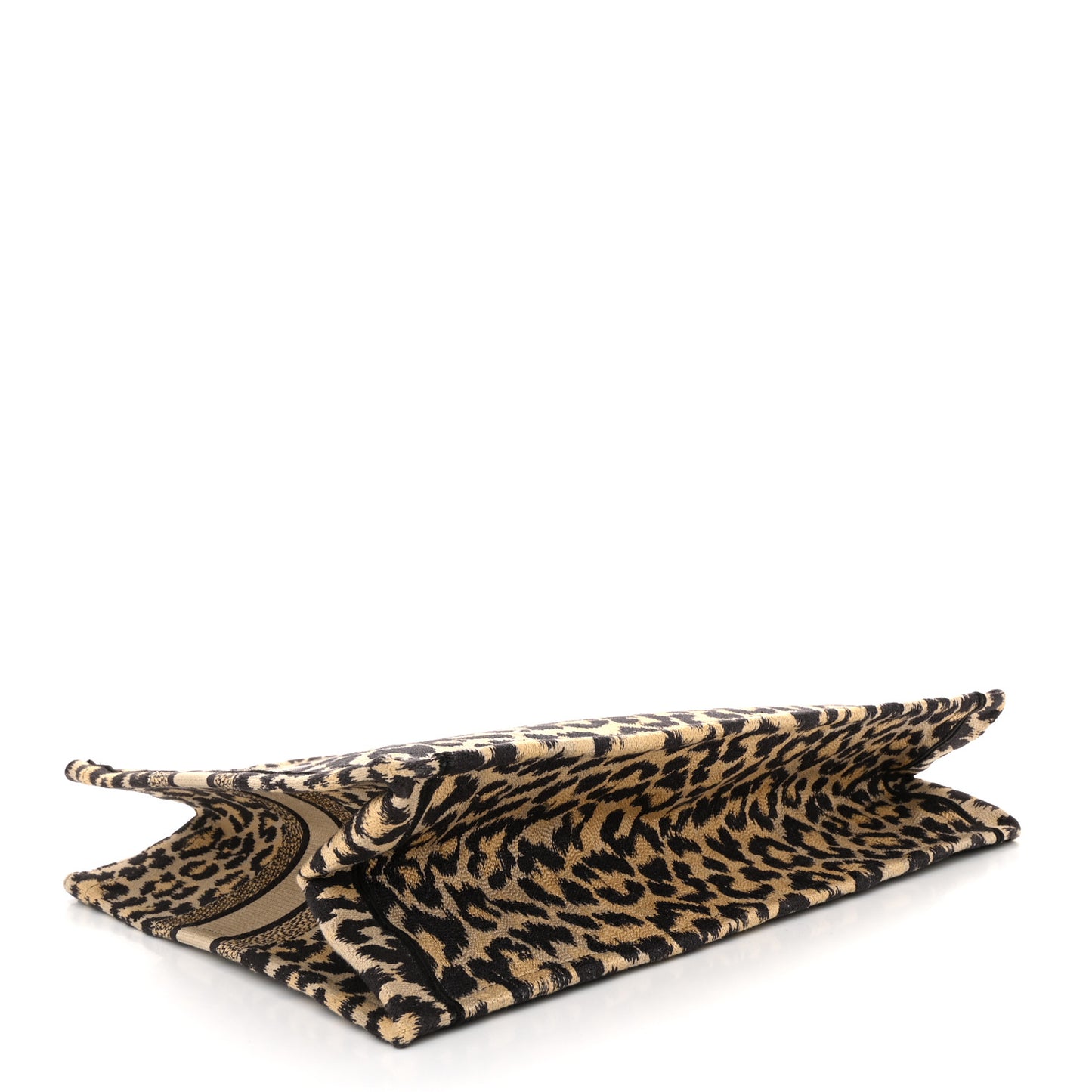 Canvas Mizza Embroidered Large Leopard Book Tote Beige