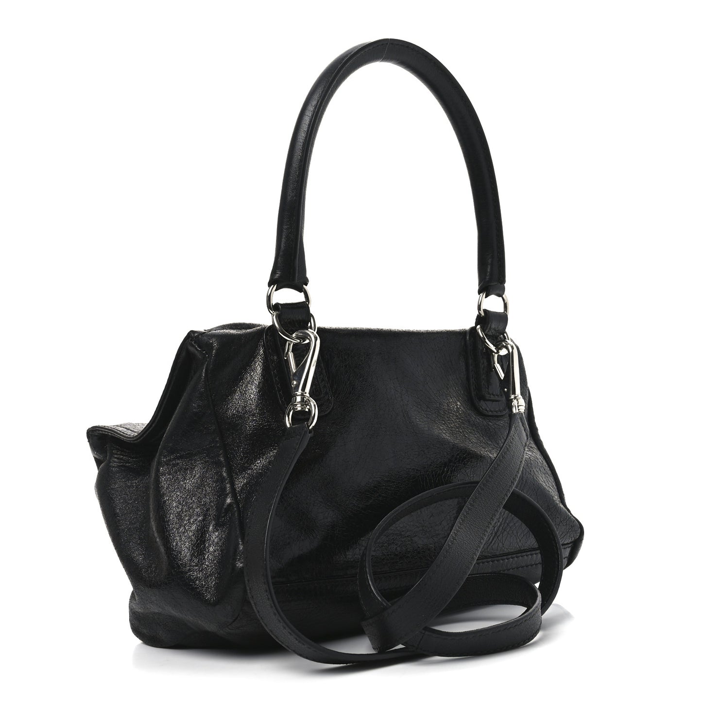 Crinkled Patent Small Pandora Black