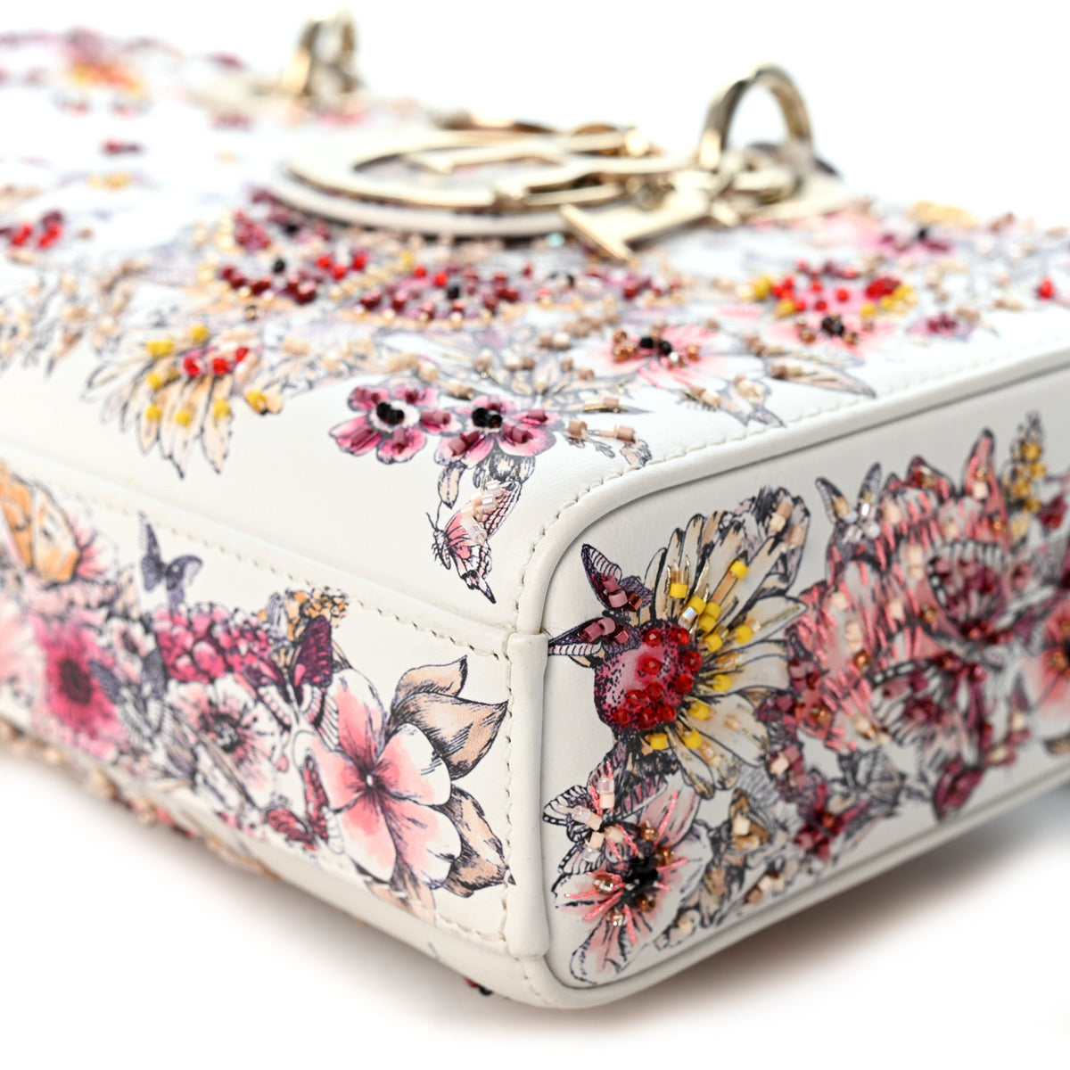 Calfskin Embroidered Butterfly Printed Lady D-Joy Multicolor