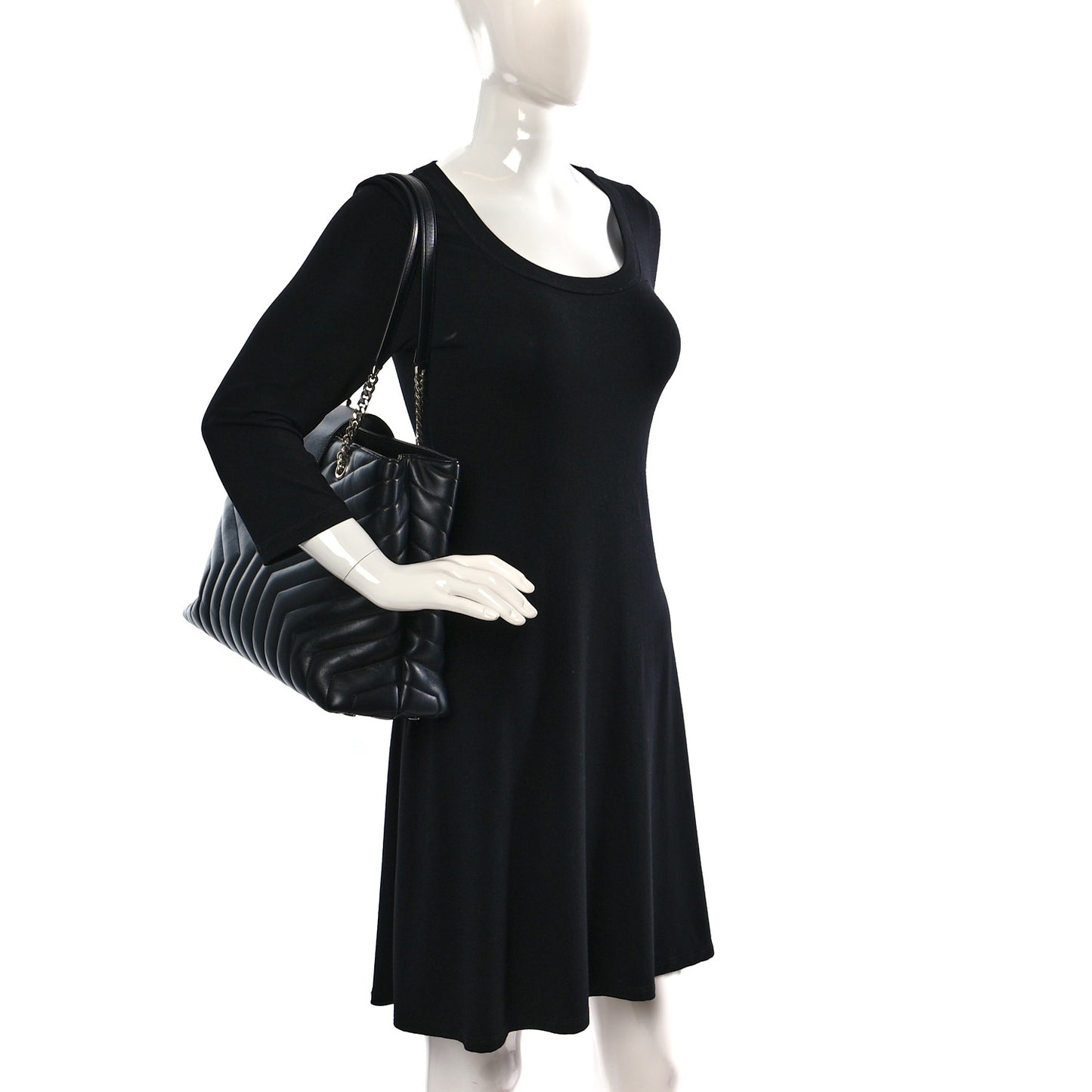 Calfskin Y Quilted Monogram Large Loulou Shopper Black