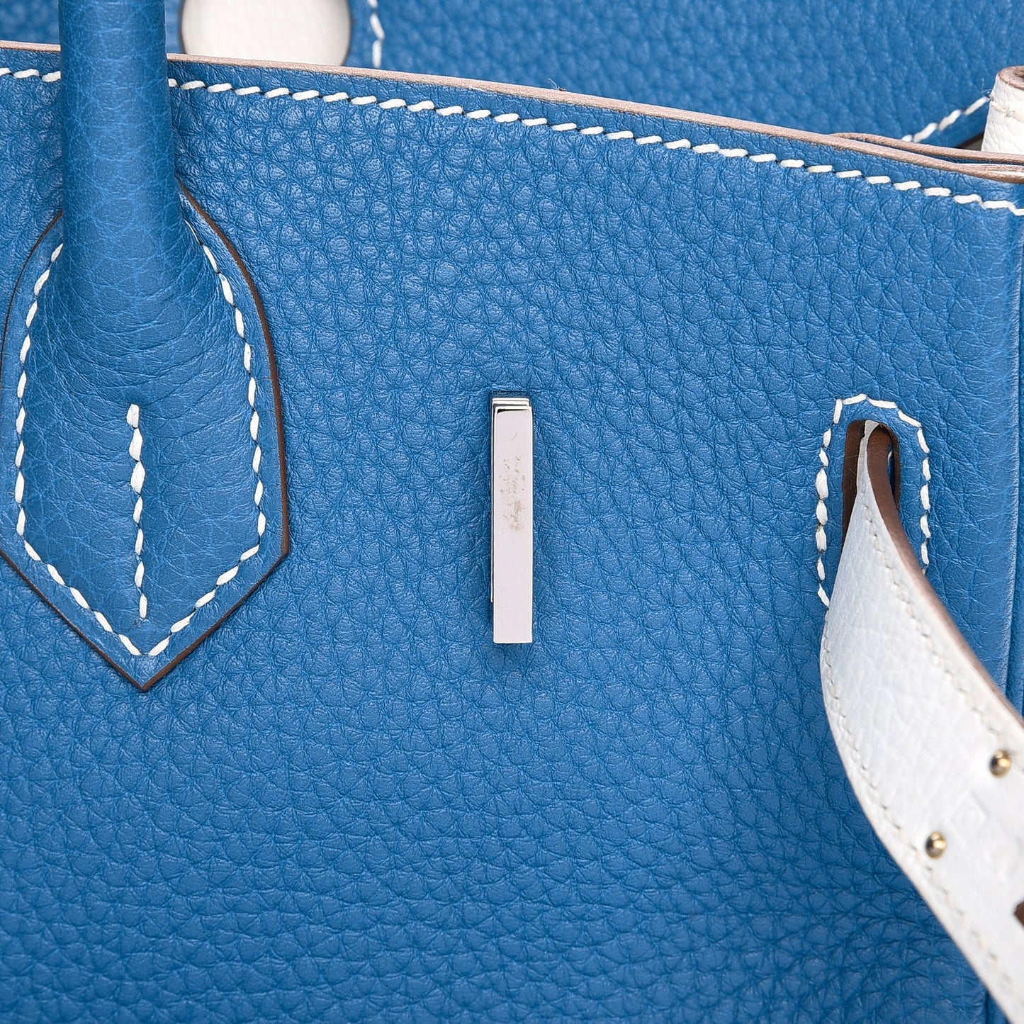 Taurillon Clemence Bi-Color Birkin 30 Mykonos White