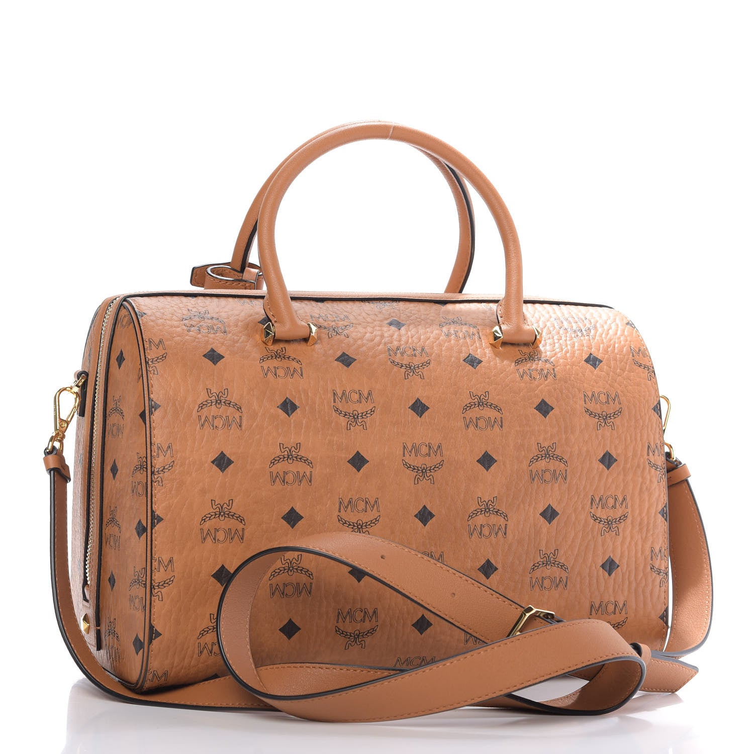 MCM Visetos Medium Boston Bag Cognac 4 of 10