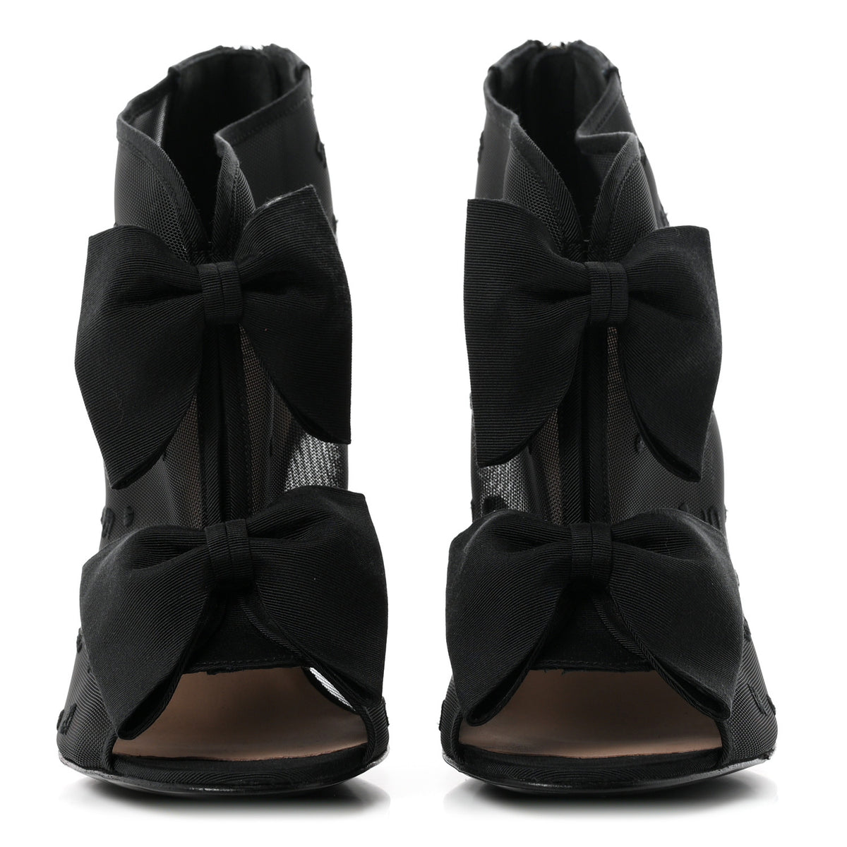 Mesh Grosgrain Bow Peep Toe Booties 39 Black