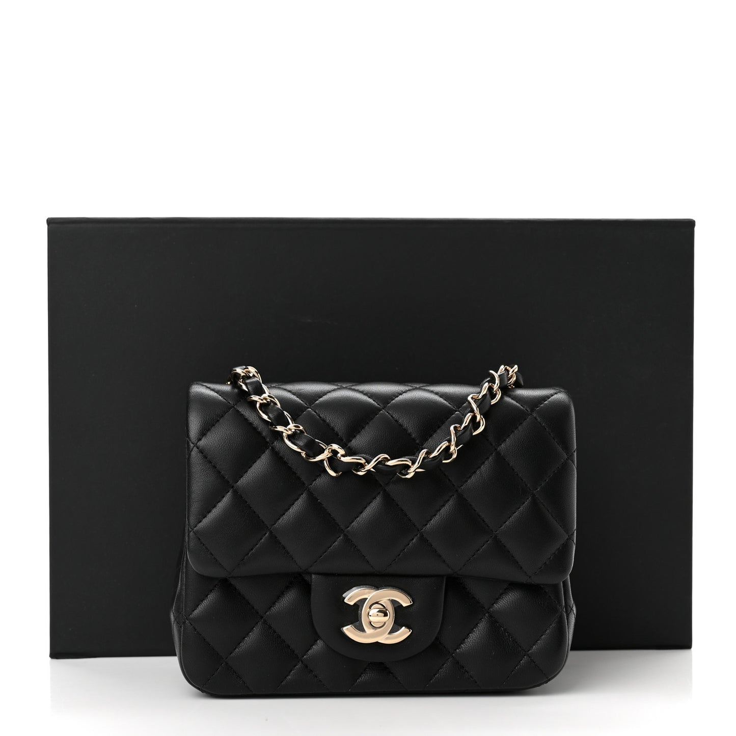 Lambskin Quilted Mini Square Flap Black