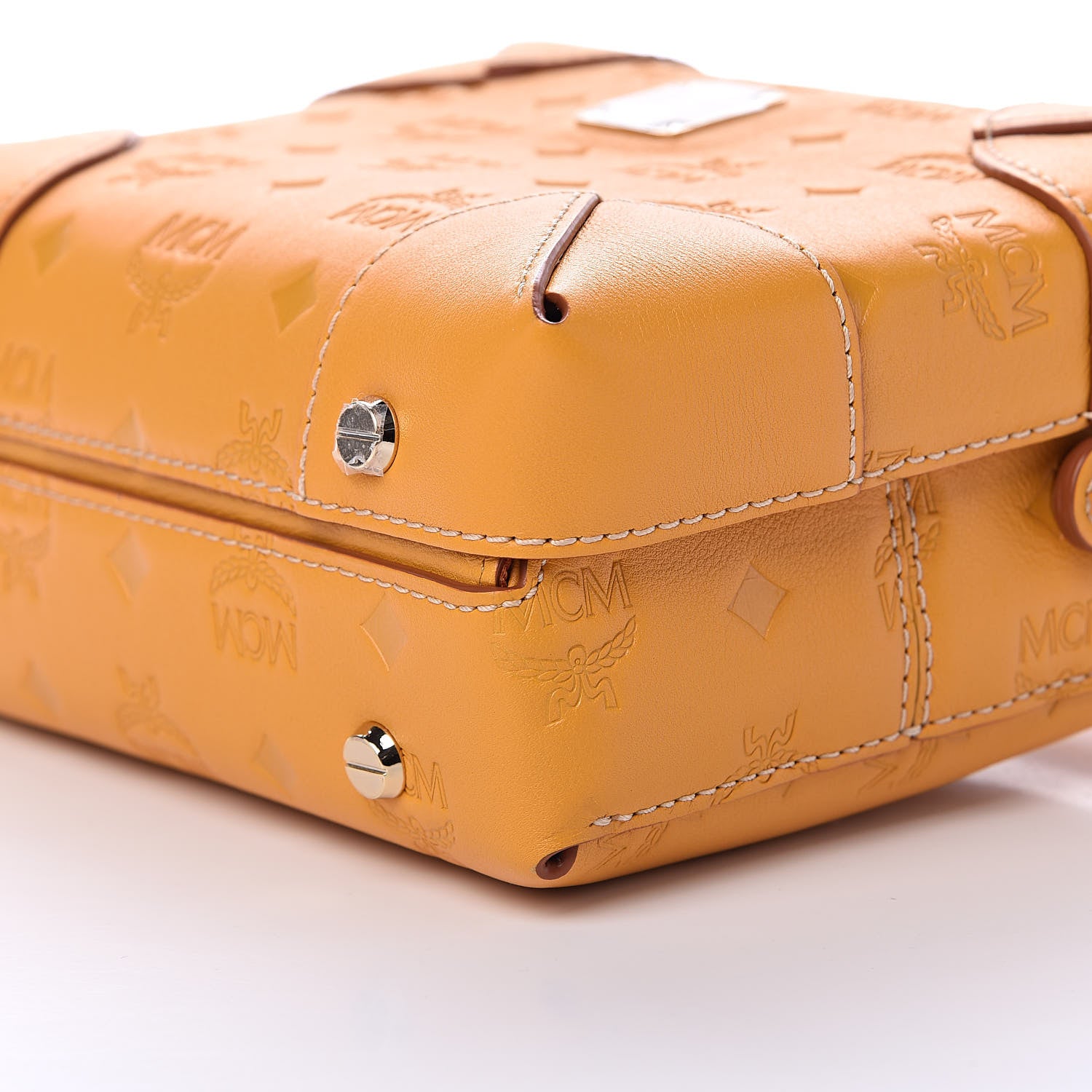MCM Calfskin Ottomar Monogram Soft Berlin Crossbody Golden Mango 9 of 9