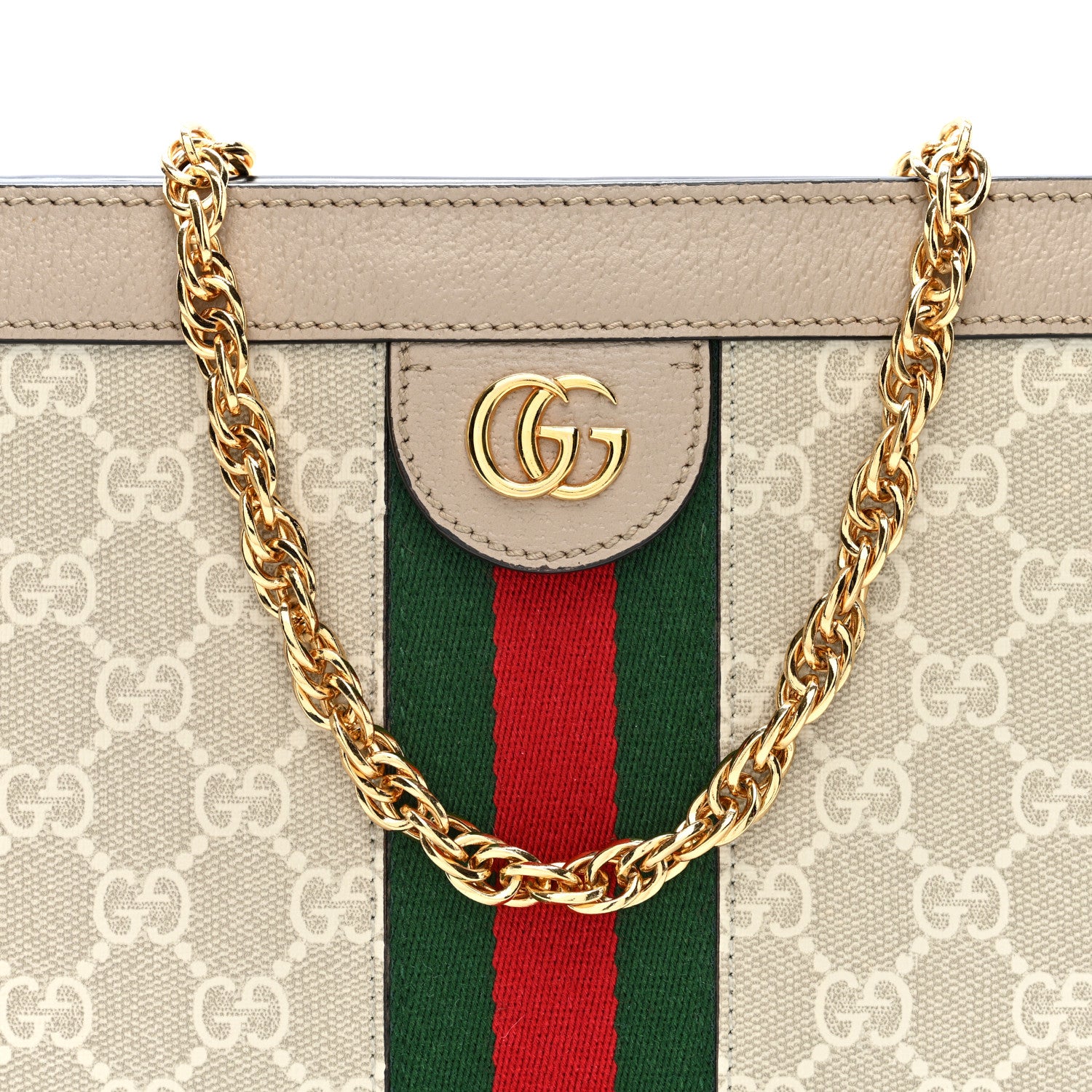 Gucci GG Supreme Monogram Textured Dollar Calfskin Web Small Ophidia Chain Shoulder Bag Beige Mystic White Oatmeal 8 of 10