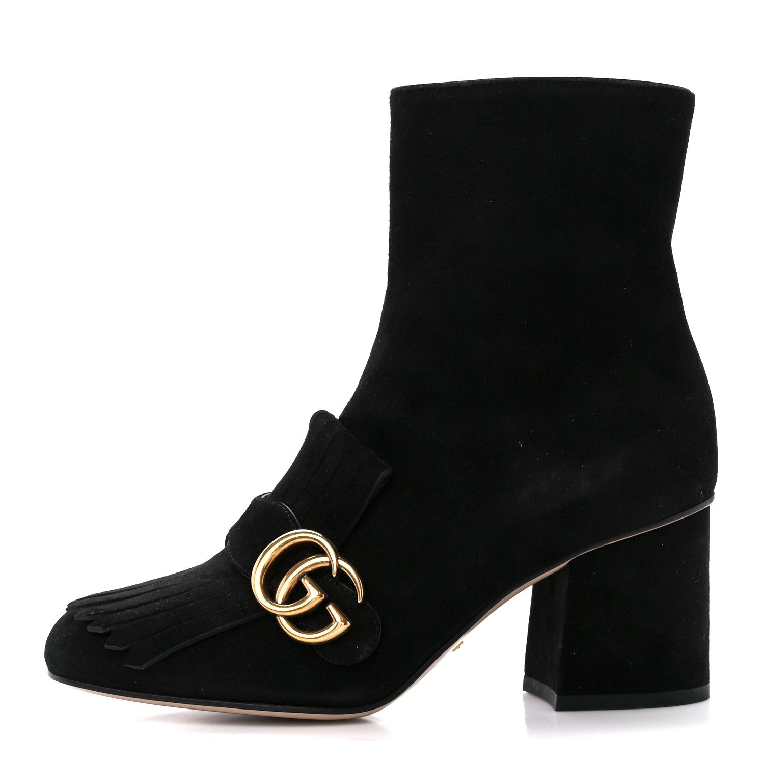 Gucci Kid Scamosciato GG Marmont Fringe 75mm Ankle Boots 36.5 Black 1 of 9