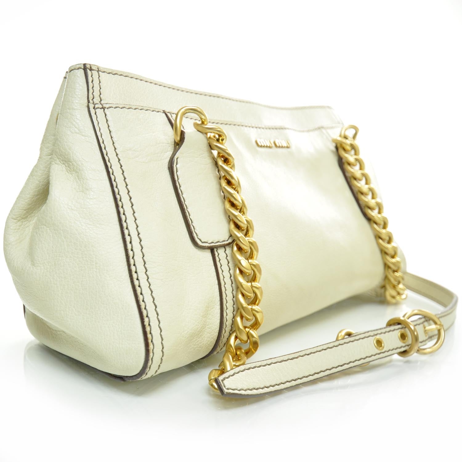 Miu Miu Leather Small Chain Shoulder Bag Ivory 2 of 11