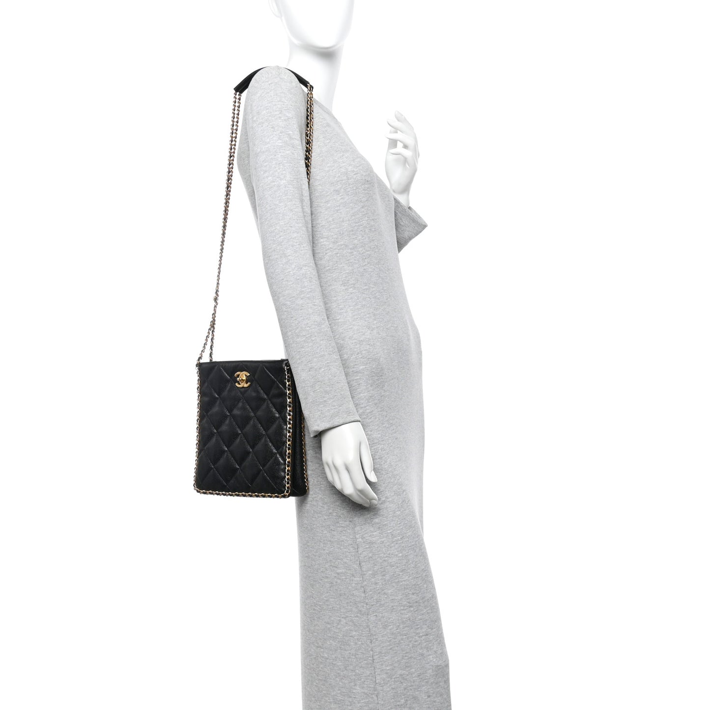 Caviar Quilted Mini Never Ending Chain Tote Black