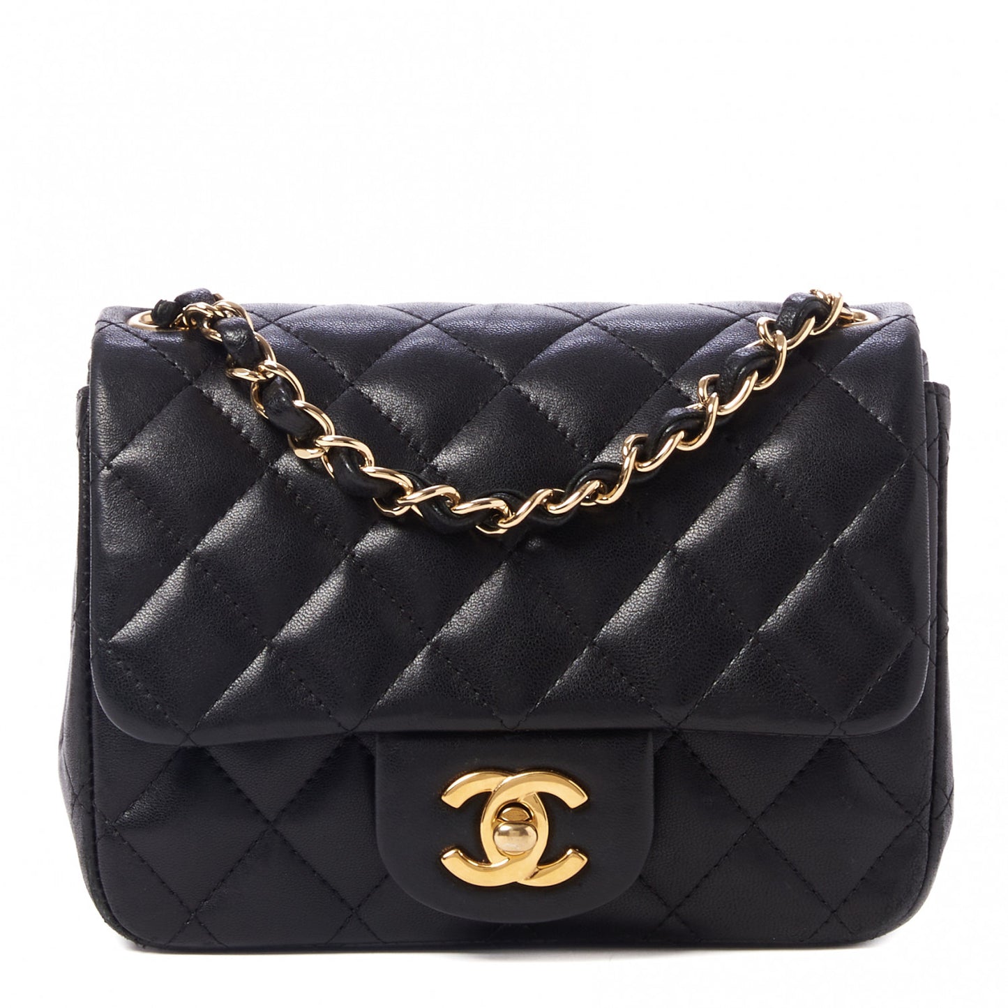 Lambskin Quilted Mini Square Flap Black