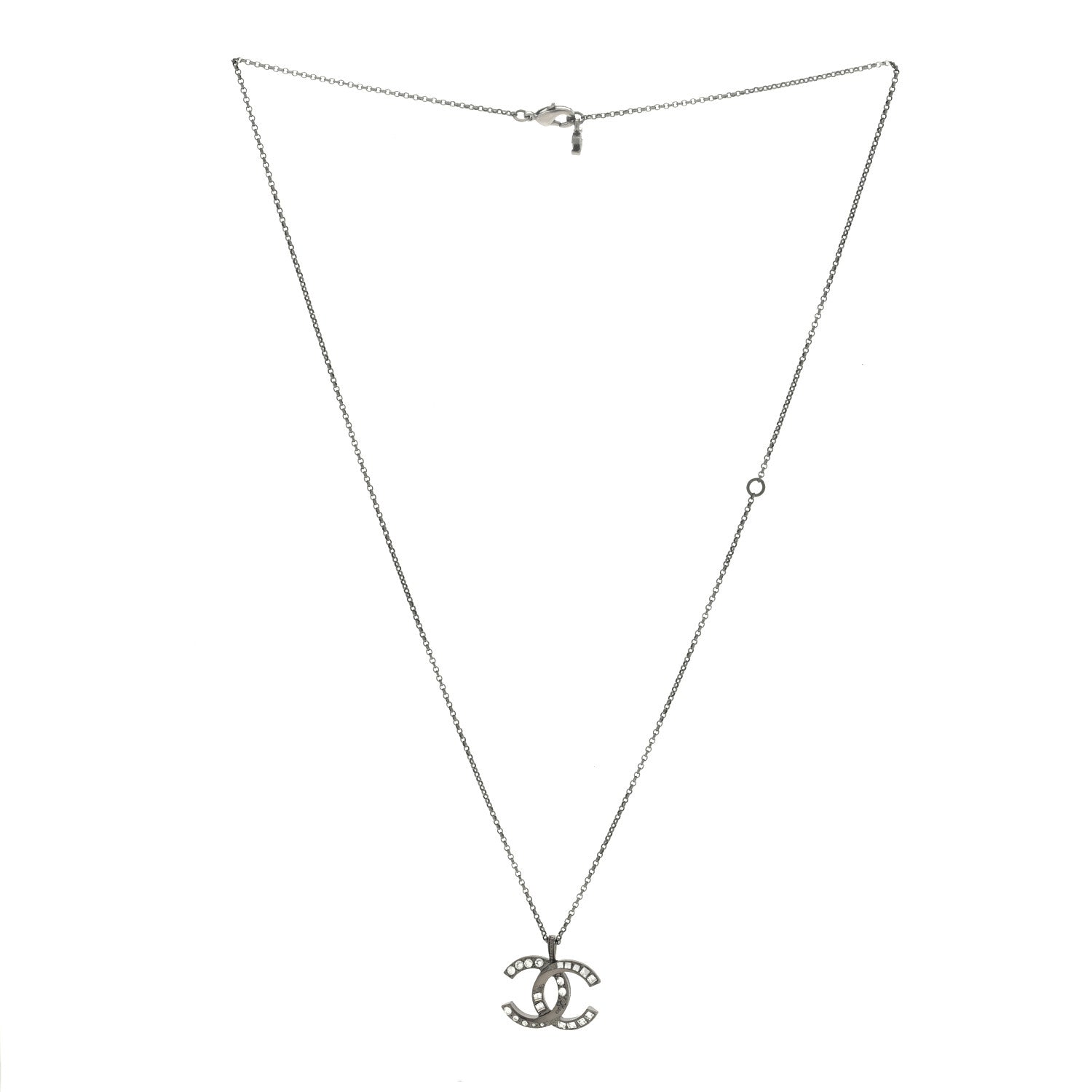 Chanel Baguette Crystal Large CC Necklace Silver 2 of 3