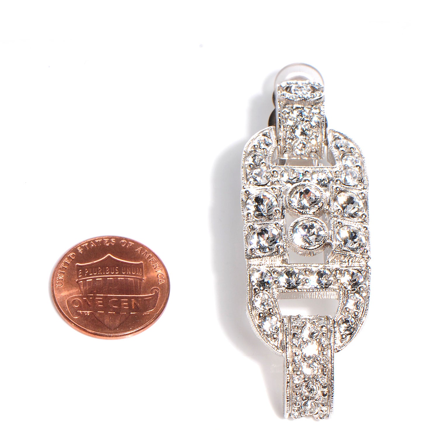 Chanel Crystal CC Clip On Earrings Silver 2 of 5