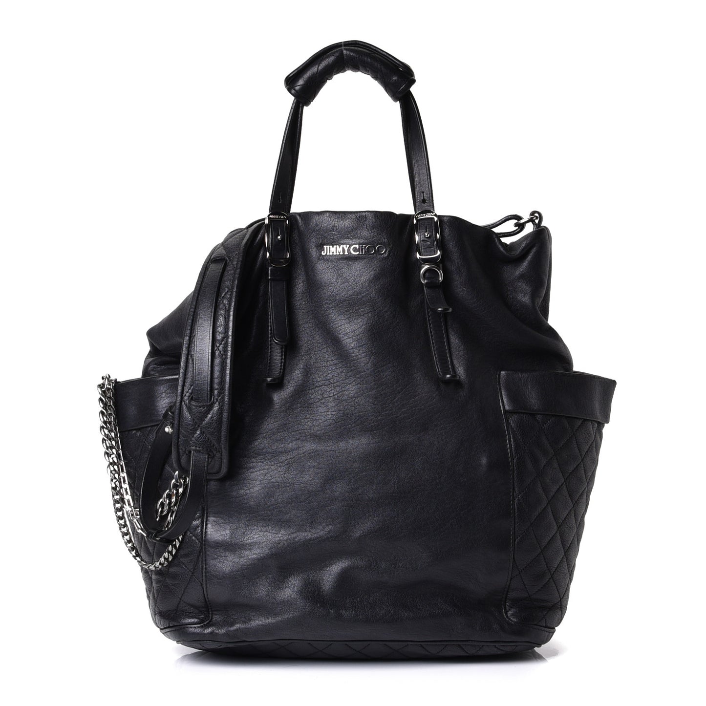 Lambskin Chain Embellished Blare Tote Black