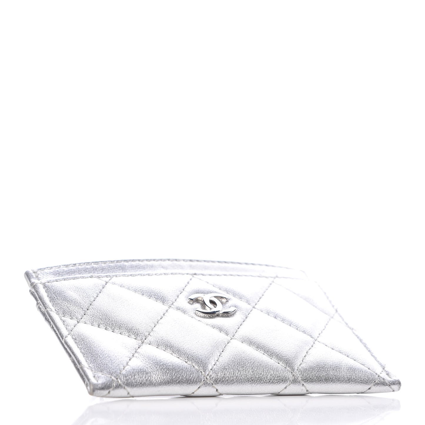 Metallic Lambskin Quilted CC Card Holder Silver