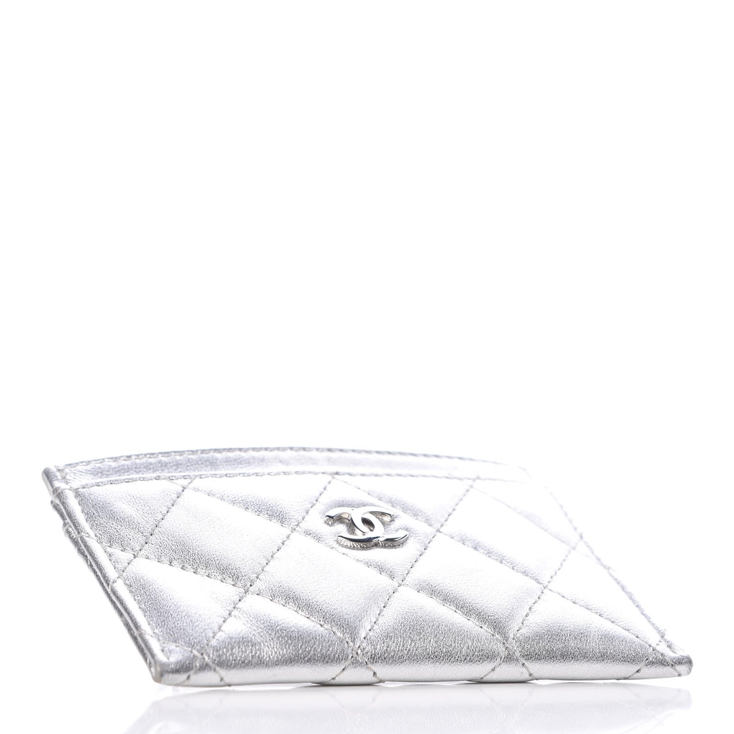 Chanel Metallic Lambskin Quilted CC Card Holder Silver 4 of 10