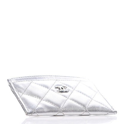 Chanel Metallic Lambskin Quilted CC Card Holder Silver 4 of 10