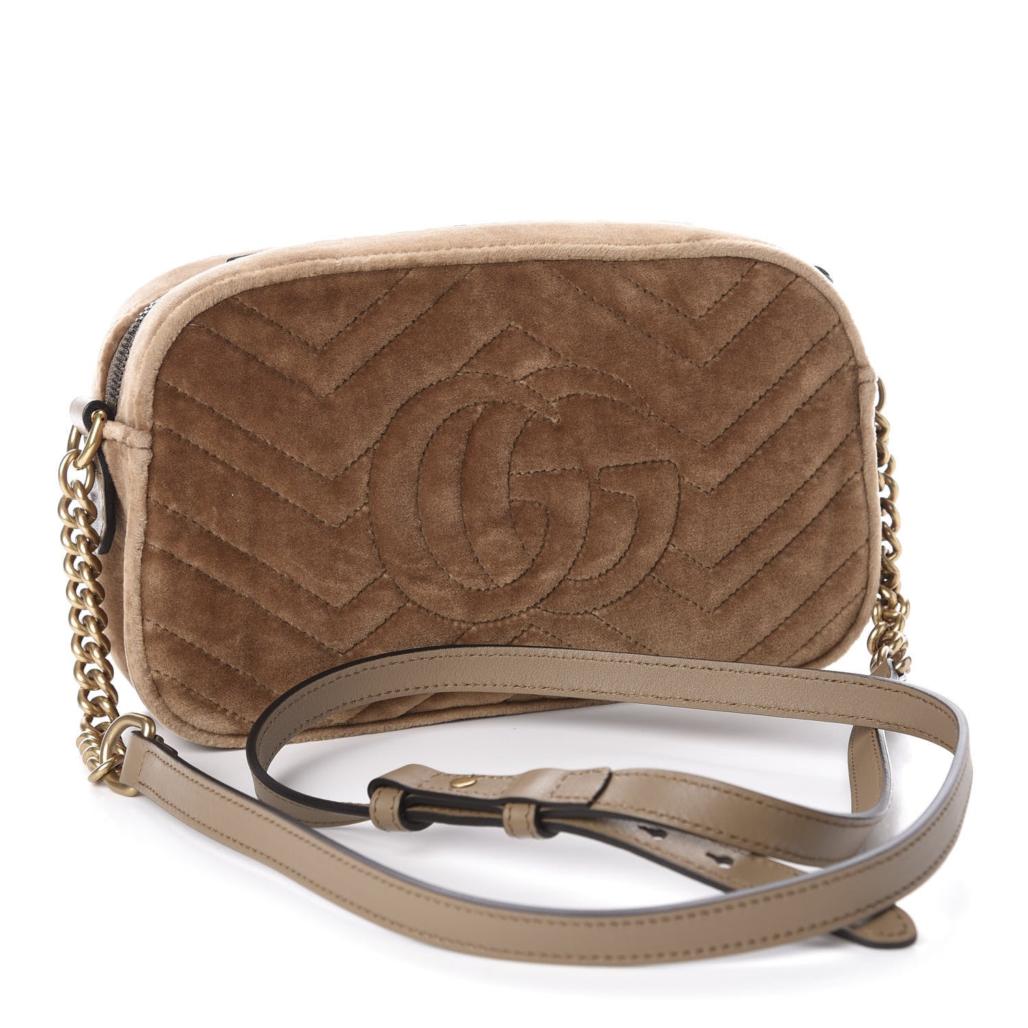 Gucci Velvet Matelasse Small GG Marmont Chain Shoulder Bag Taupe 2 of 10
