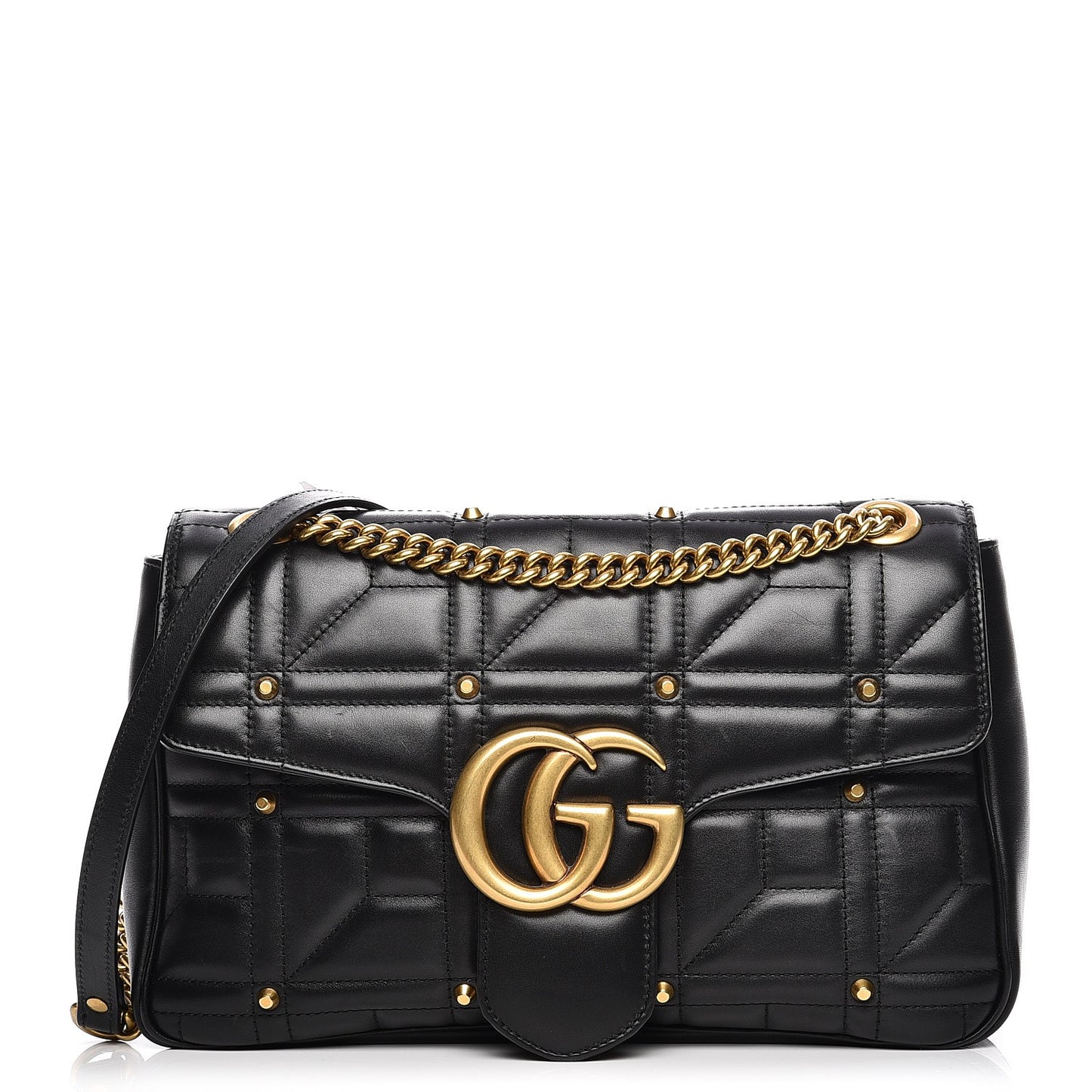 Calfskin Matelasse Studded Medium GG Marmont Shoulder Bag Black