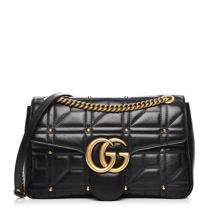 Gucci Calfskin Matelasse Studded Medium GG Marmont Shoulder Bag Black 1 of 8