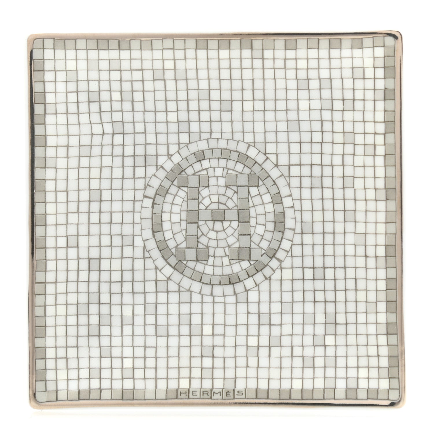 Hermes Porcelain Mosaique Au 24 Platinum Square Plate N°1 1 of 7