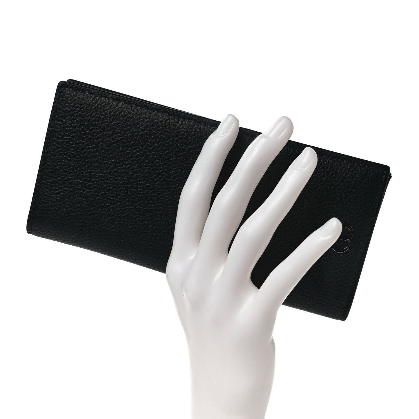 Grained Calfskin CD Vertical Long Wallet Black