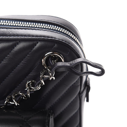 Chanel Calfskin Chevron Quilted Double Camera Bag With Flap Black 7 of 9