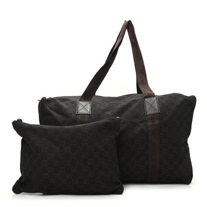 Gucci Denim Monogram Large Collapsible Carry On Duffle Bag Brown 1 of 8