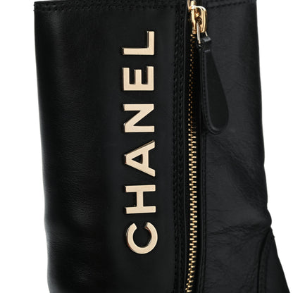 Chanel Calfskin Patent Cap Toe CC Lace Up Boots 40 Black 10 of 16