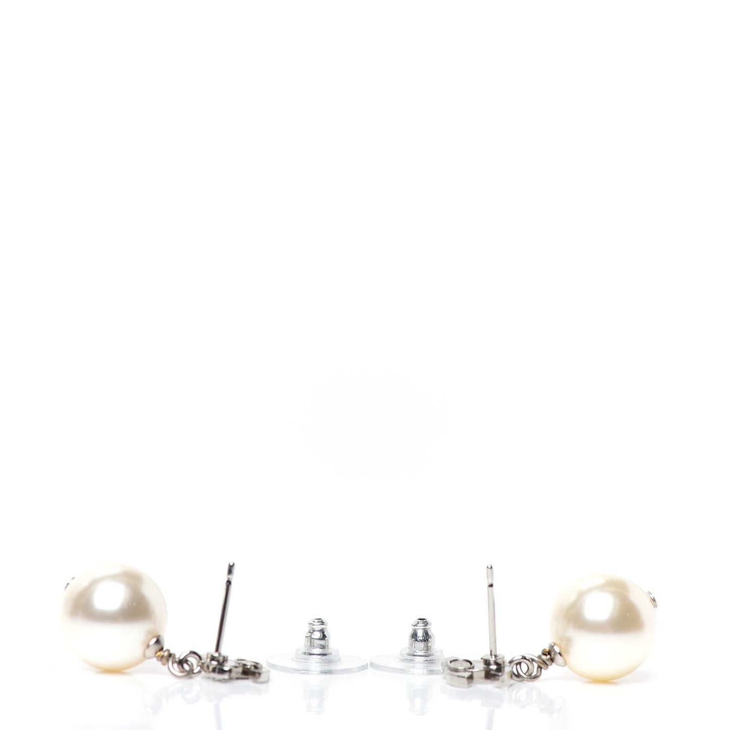 Crystal Pearl CC Drop Earrings Silver Pearly White