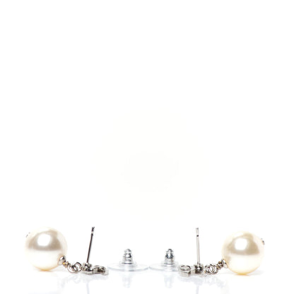 Chanel Crystal Pearl CC Drop Earrings Silver Pearly White 3 of 4