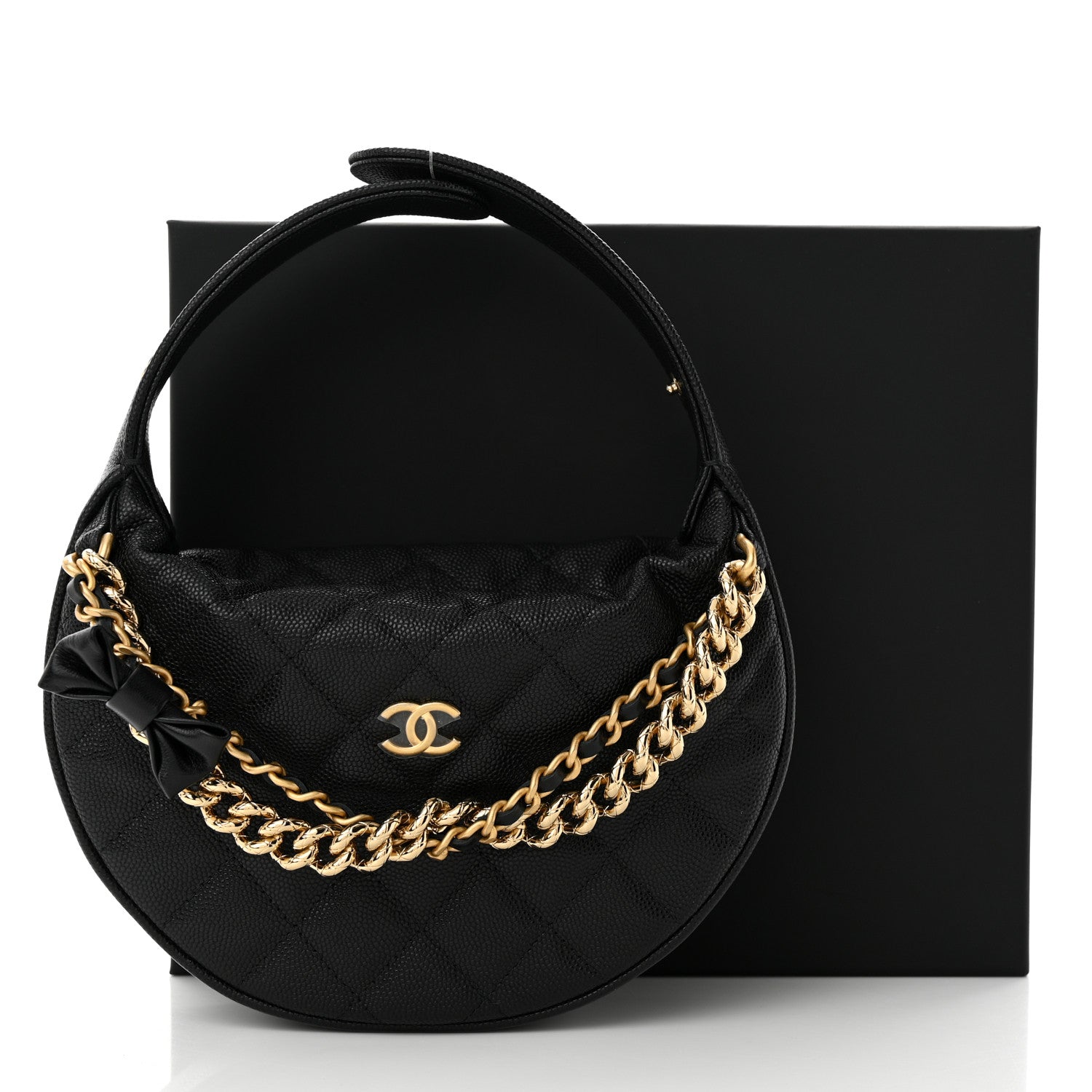 Chanel Shiny Caviar Quilted Bow Pouch Hobo Black 11 of 11