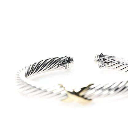 David Yurman Sterling Silver 14K Yellow Gold 7mm X Station Cable Bracelet 3 of 4