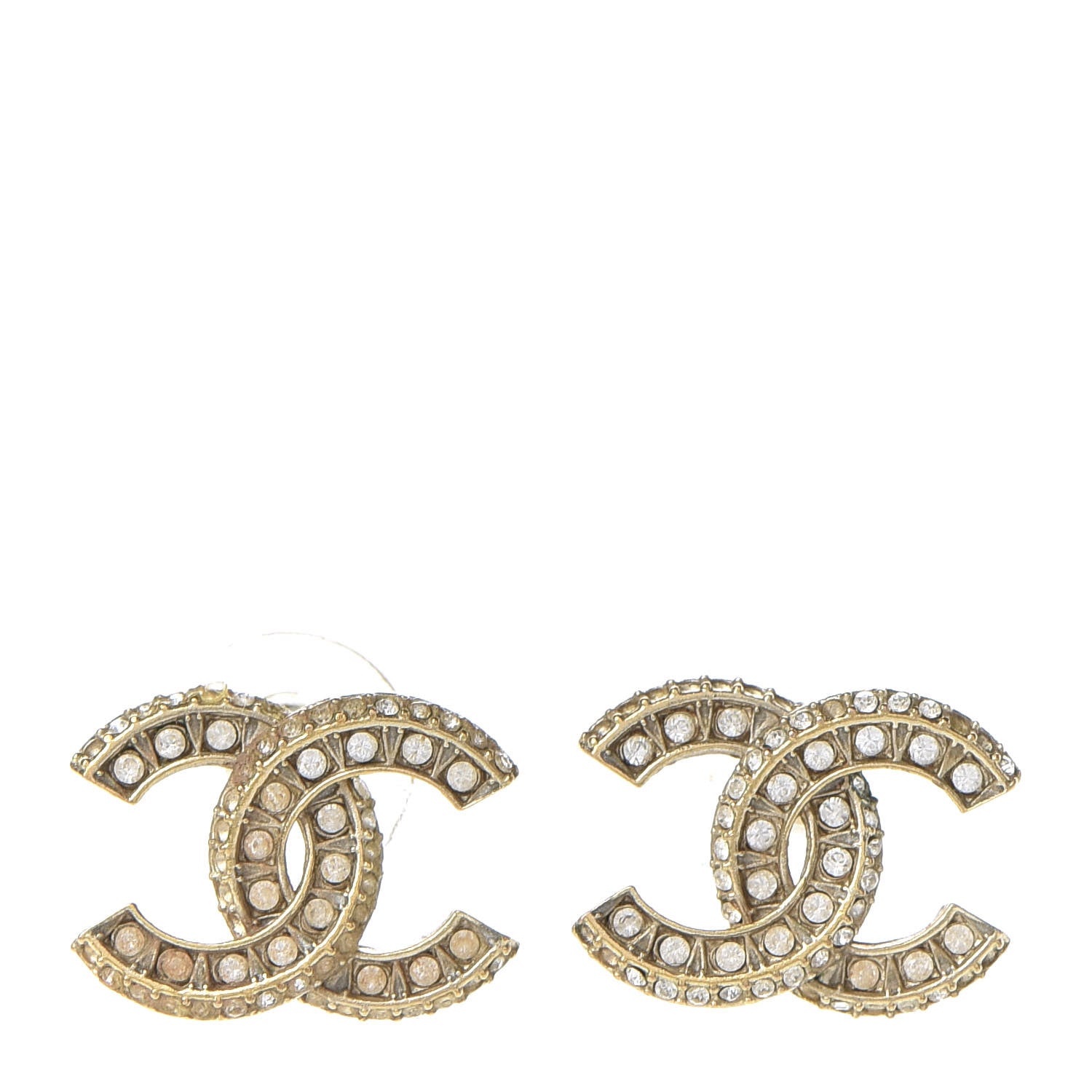 Chanel Crystal Timeless CC Earrings Light Gold 1 of 6