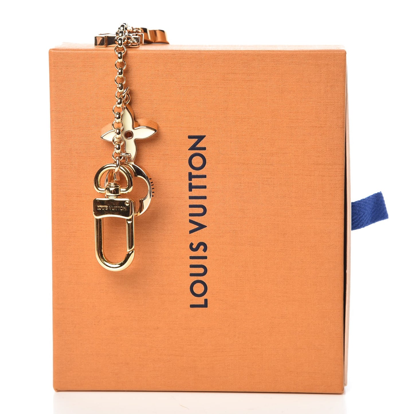 Brass Enamel Fleur De Monogram Bag Charm Chain Gold