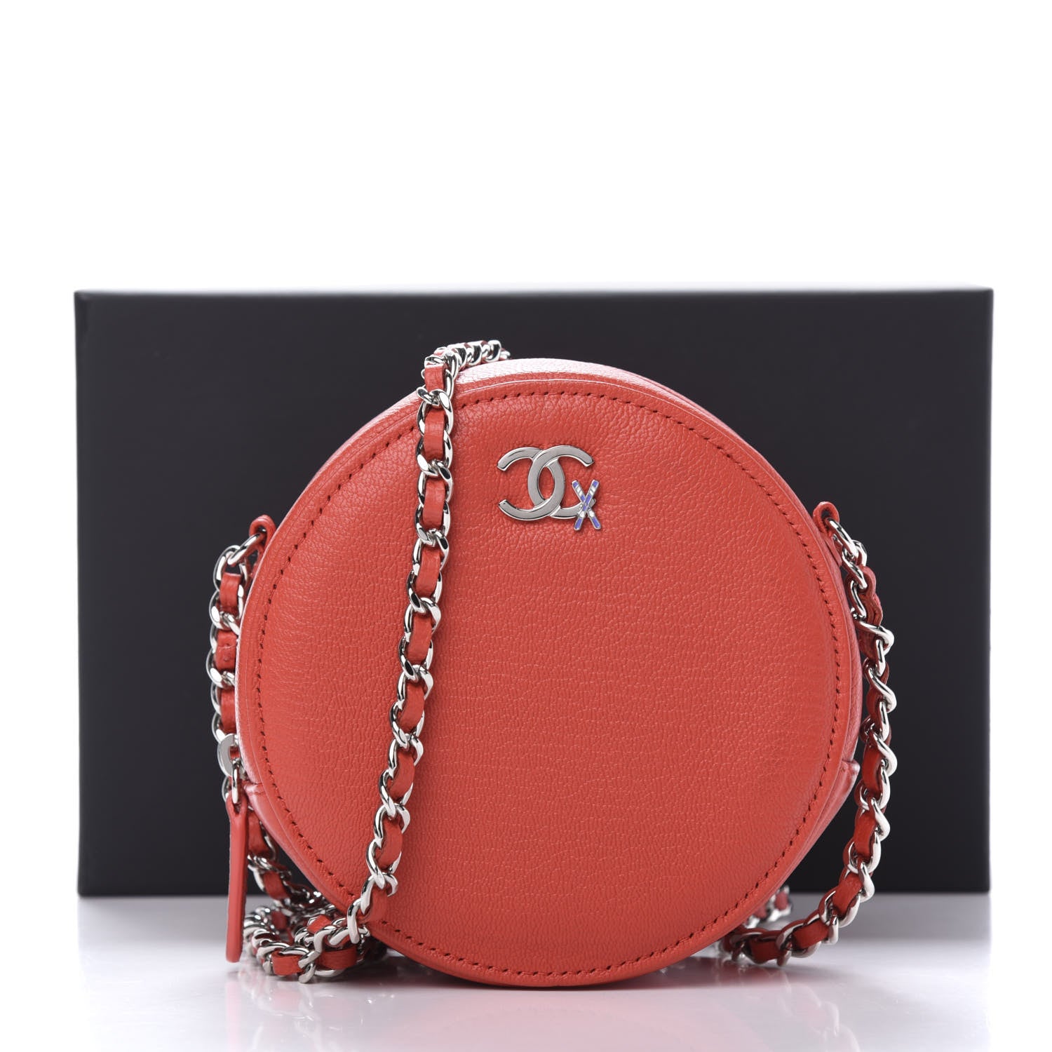 Chanel Goatskin Round Clutch With Chain Red 10 of 10