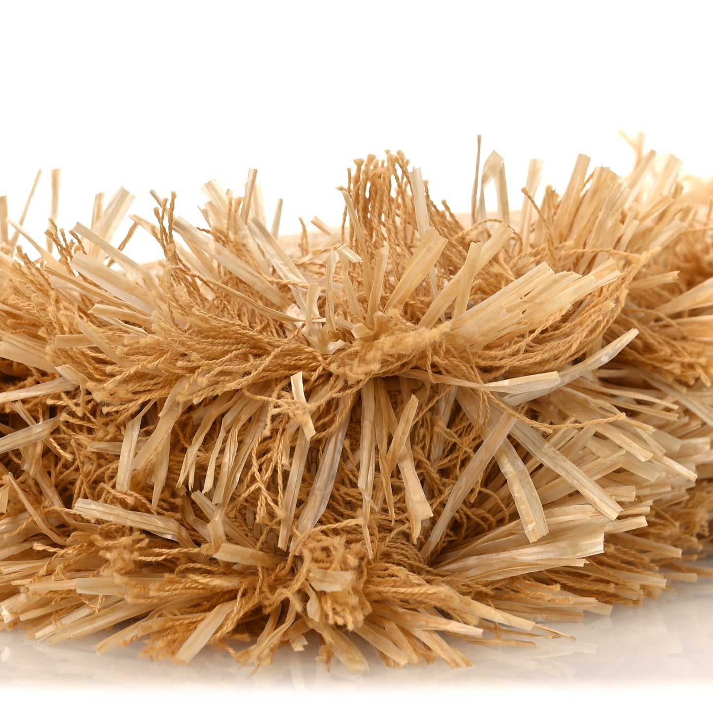 Raffia Fringe FF Embroidered Baguette Pouch Natural Dark Honey