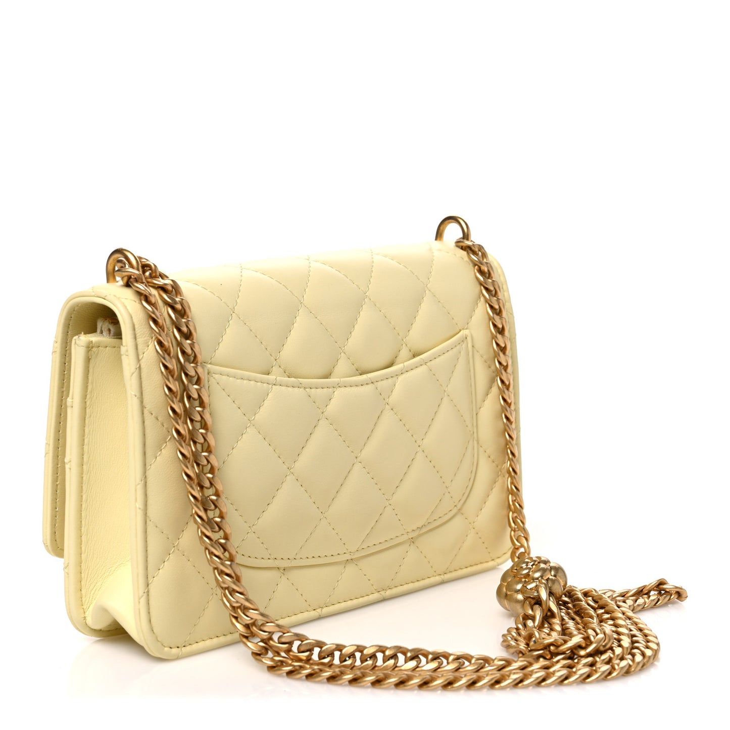 Lambskin Quilted CC Camellia Crush Wallet on Chain WOC Light Yellow