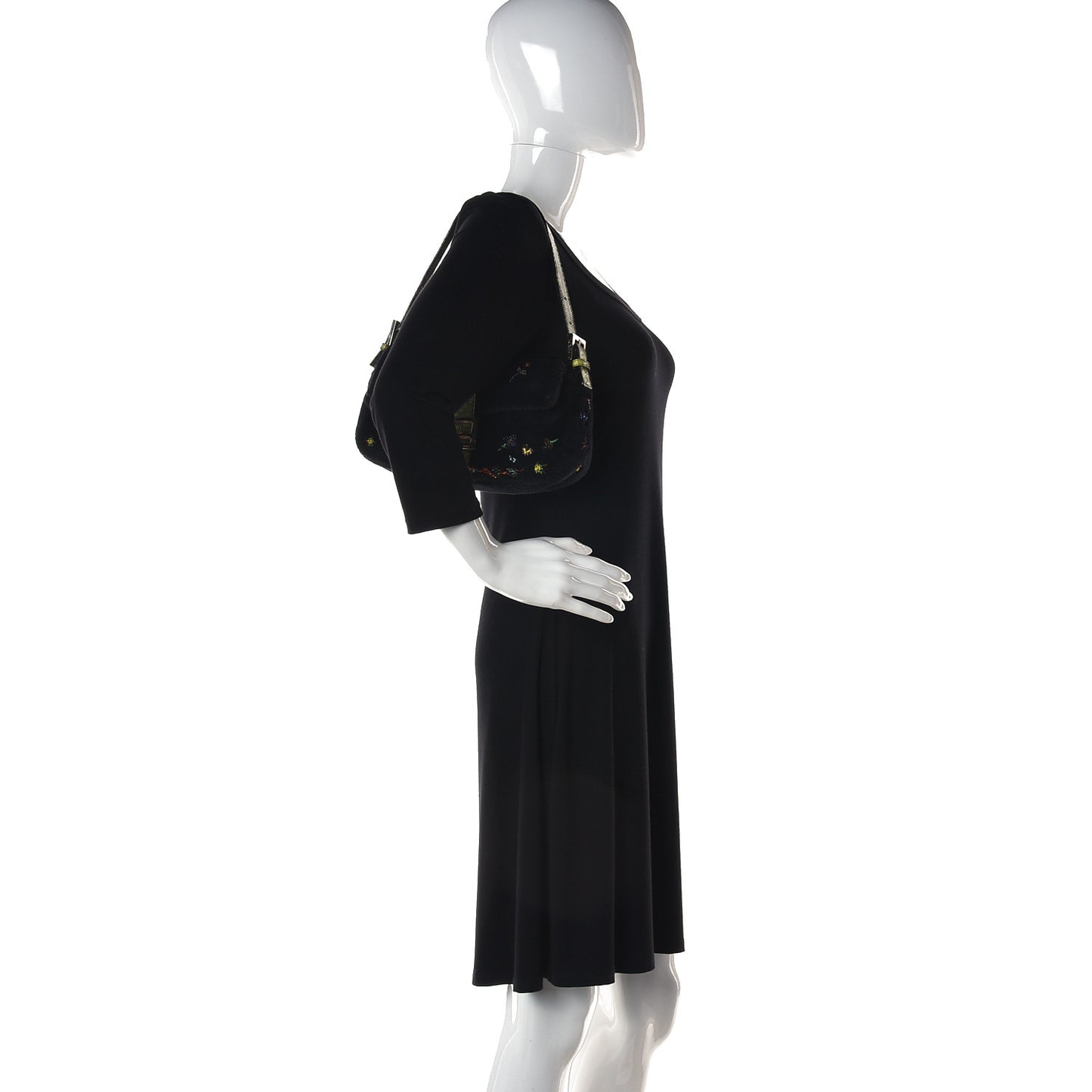 Shearling Lizard Beaded Baguette Black Green Multicolor